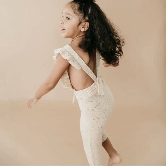 Holley + Sage Little Girls Pale Dusty Pink Merino Wool Made in Peru Knit Romper - Picture 4 of 13